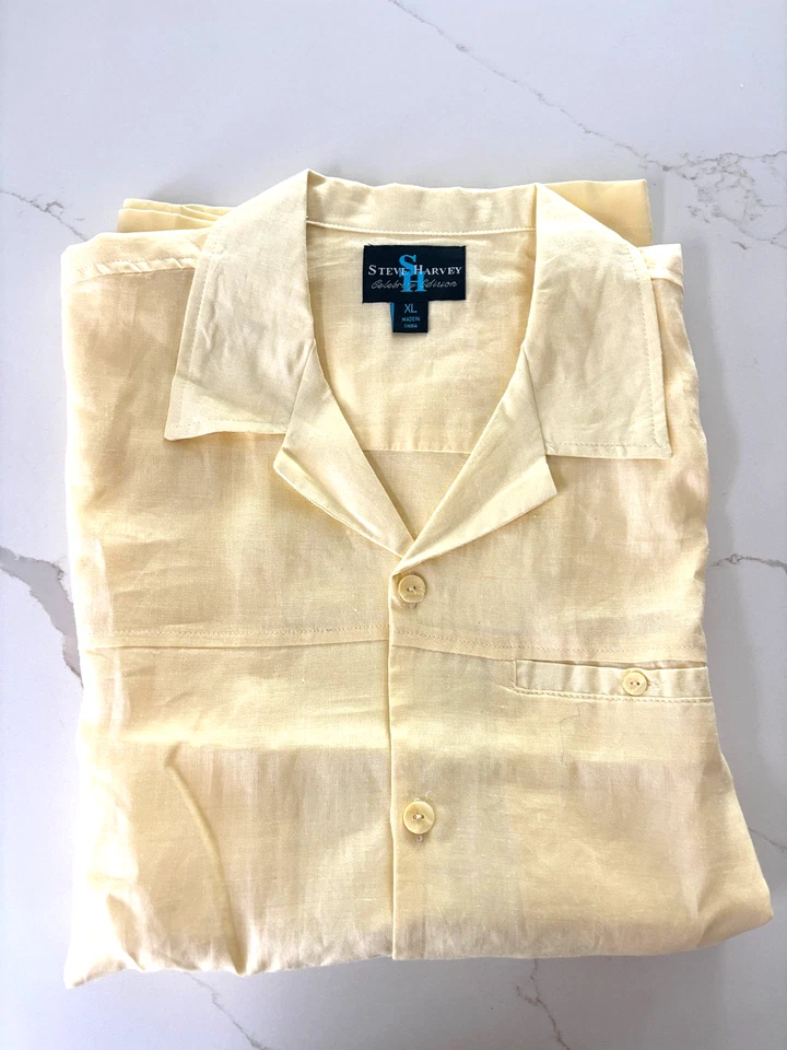 Steve Harvey Celebridad Traje de Caminar 100% Lino Lemo Amarillo Camisa XL Pantalones 38/34 Foto 3 de 4