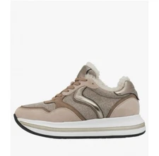 NWT VOILE BLANCHE MELANY Fur, Leather And Fabric Sneakers in Grey-Beige - Sz 8