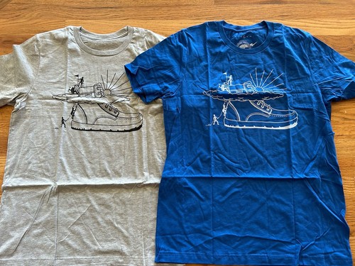 New! *Lot of 2* LEMS Shoes Graphics Cotton T-SHIRTS sz Large Blue + Gray - Picture 2 of 9