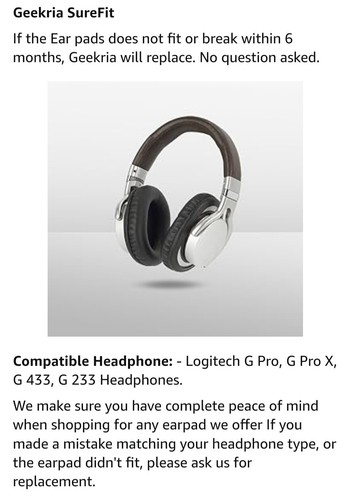 Almohadillas para oídos de repuesto Geekria para auriculares Logitech G Pro X - Imagen 7 de 22