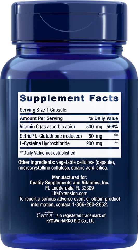 L-Glutatión, Cisteína y Vitamina C 100 Cápsulas Aminoácidos Extensión Vida Inmune Foto 2 de 2