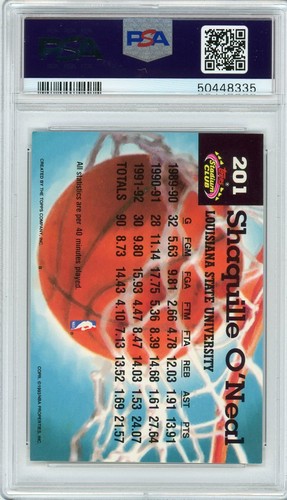 1992 Topps Stadium Club Shaquille O'Neal #201 Basketball Rookie Card - PSA 7 - Picture 2 of 2