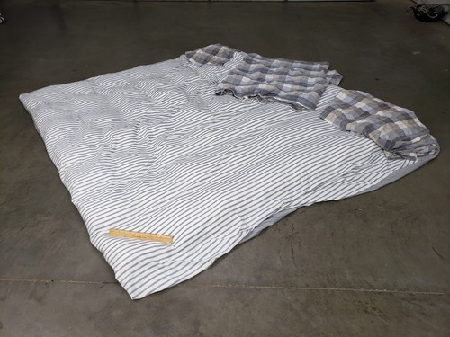 Down Feather Stuffed Sofa Comforter Throw Gray White Strip Puffer 85" 96" Queen