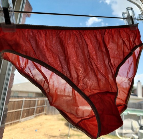 New Sheer NyLon Granny Panties Red Orange nylon gusset Sz Small 50s pin up 26" - Picture 4 of 4