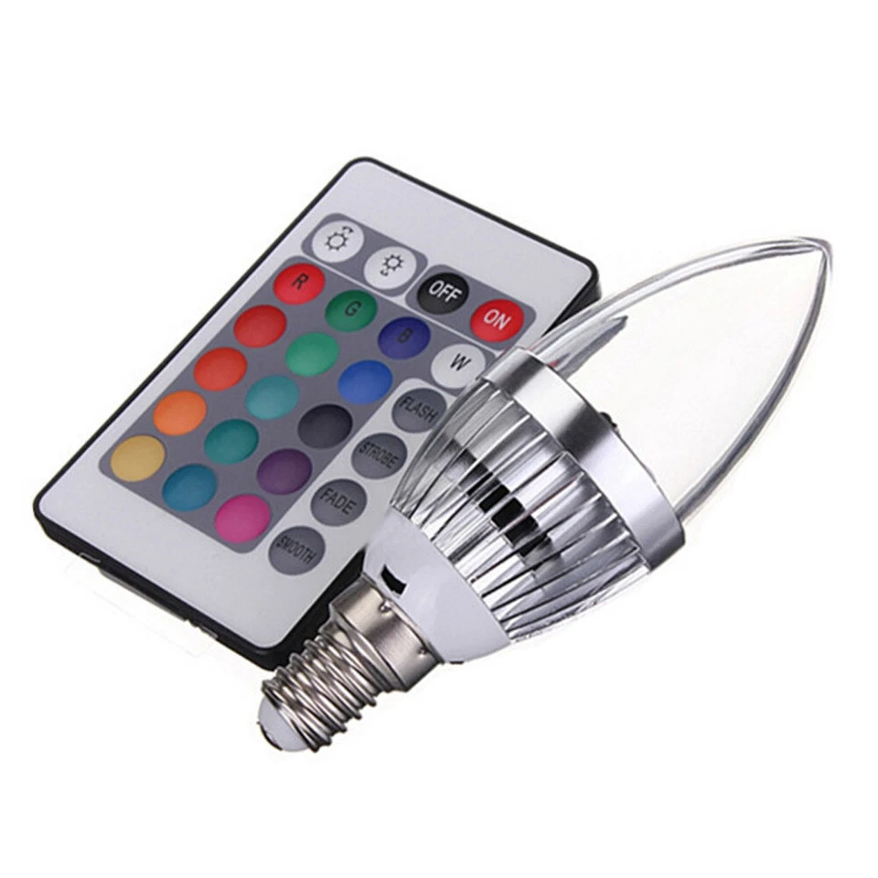 E14 16Color Candle LightLamp Dimmable LED 3W RGB Bulb Low power W/ControllerTool - Image 2 of 4