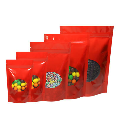 Reclosable Zipper Red Mylar Foil Stand Up Freeze Dried Candy Window Bag Pouch