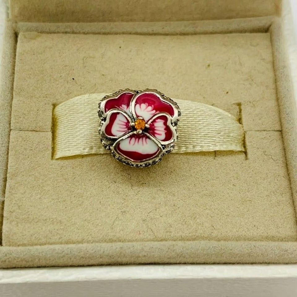 Pandora Pink Pansy Flower Charm Sterling Silver Charm, Best Gift, Charm