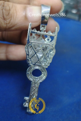 Pendentif Clé Tête De Lion En Argent 925 Avec Moissanite - Personnalisable - Fait Main