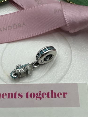 Pandora Tropical Seahorse Charm Silver Turquoise Enamel #791311MCZ Genuine - Picture 2 of 11