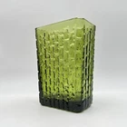 Anchor Hocking Avocado Green Textured Glass Vase Rectangle MCM 1960's Vintage
