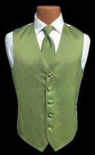 Men's Zelente Olive Green Tuxedo Vest with Matching Long Tie Size XL