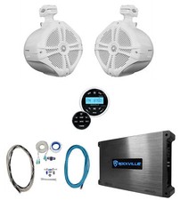 Rockville Bluetooth Receiver 8" White Marine Wakeboard Tower Speakers Amplifier