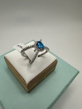Beautiful White Topaz Blue Stone Sterling Silver Ring Size 6