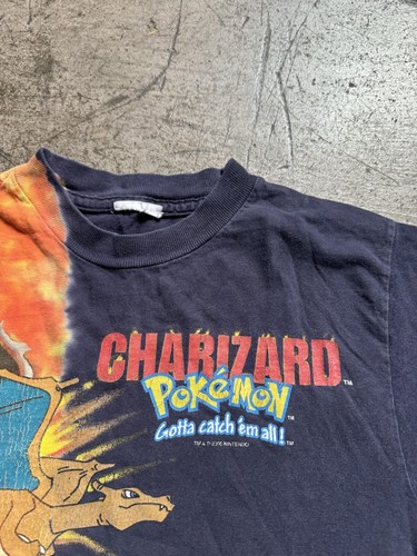 Vintage Charizard Pokemon T Shirt Youth Large L 2000 Nintendo Boys Tee Flame - Picture 6 of 10