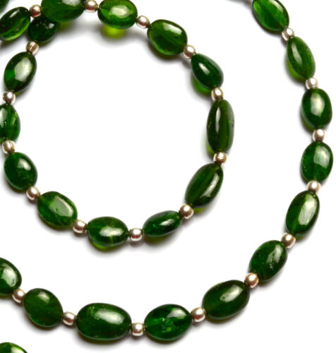 Super Fine Quality Chrome Diopside Smooth Oval Nuggets 4x6 to 7x9MM 22" Necklace - Picture 2 of 5