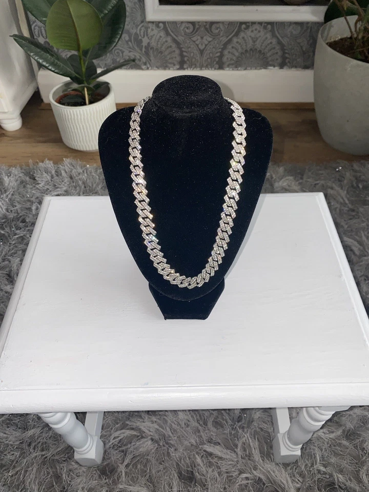 Mens Silver Iced Out Cuban Curb Link Cuban Chain Bracelet Bling 20 Inches UK - Image 4 of 4