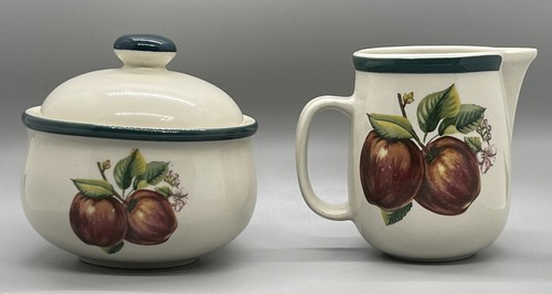 Juego de azúcar y crema Casuals rojo manzana verde adorno China Perla Usado en excelente estado - Imagen 2 de 8