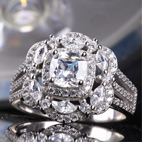 Princess Cut Marquise AAA CZ 925 Silver Women's Engagement Wedding Ring Sz 5-10 - Picture 10 of 10