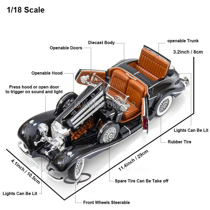 1:18 1936 Mercedes-Benz 500K Special Roadster Vintage Alloy
