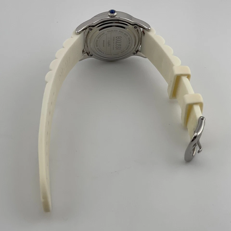 Ecclissi Sterling Silver Watch Womens 34mm Case White Rubber Band Quartz - Image 3 of 4