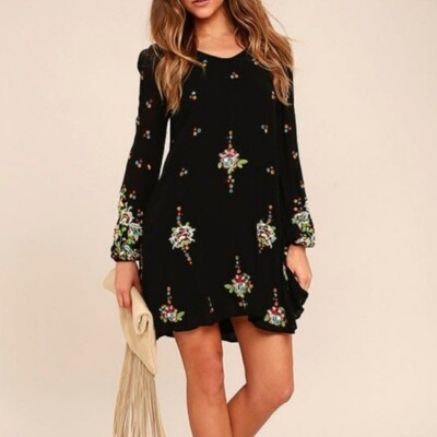 free people black embroidered dress Free People Black Embroidered Mini Dress