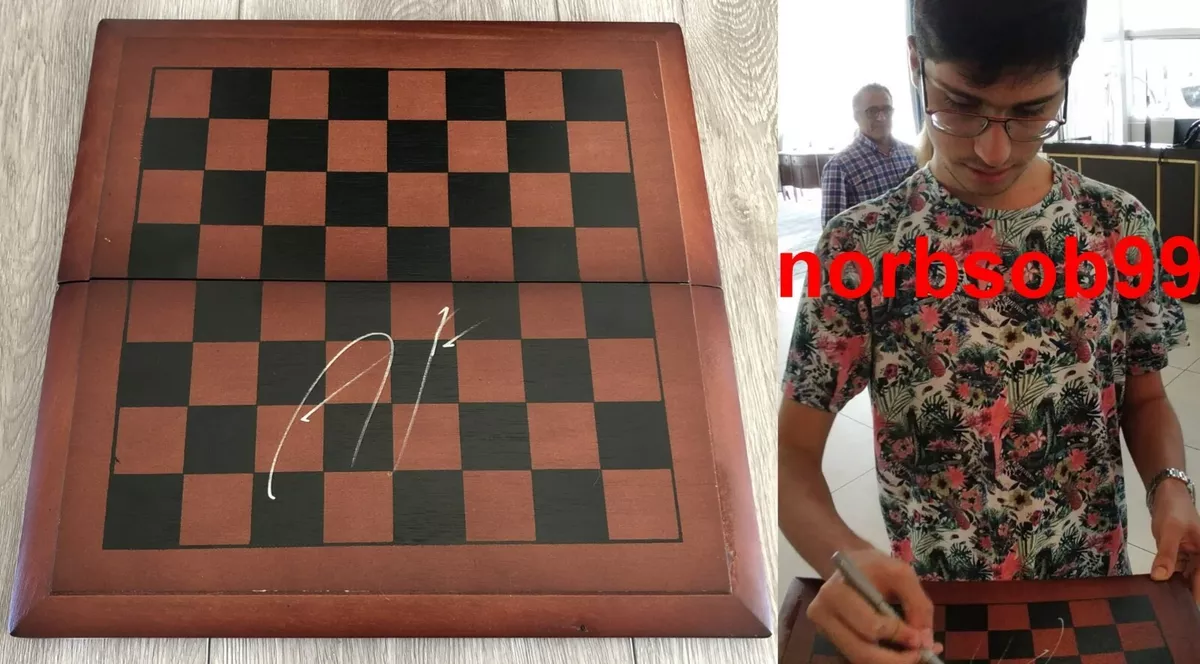 ALIREZA FIROUZJA GRANDMASTER SIGNED AUTOGRAPH CHESS BOARD w/PROOF