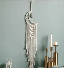 Moon Dreamcatcher, Home Decor, Boho Macramé Dream Catcher w/ Lights, Gift