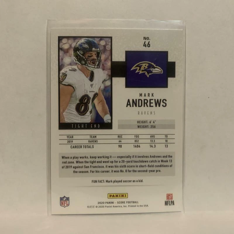 #46 Mark Andrews Baltimore Ravens 2020 Score Football Card LP - Image 2 of 2