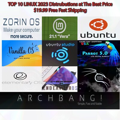Top 10 Linux Distros 2023 ''10 Disk DVD SET'' Great Price Fast Shipping USA