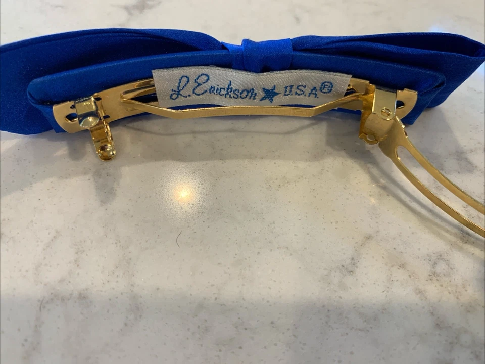 France Luxe L. Erickson Silk Charmeuse Bermuda Bow Barrette Blue - Image 3 of 4