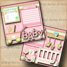 BABY GIRL 2 pre-made scrapbook pages paper piecing layout BY DIGISCRAP A0054