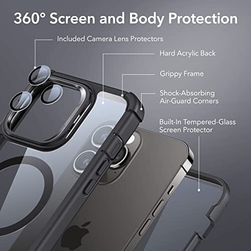 Magnetic for Case, Full-Body Military iPhone 14 Pro Max Clear Black+Stand - Picture 4 of 7