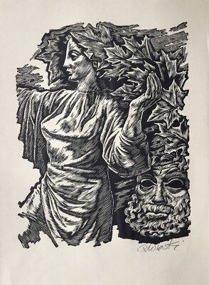 Hans Otto Orlowski Holzschnitt Demeter und Pan 1945 signiert