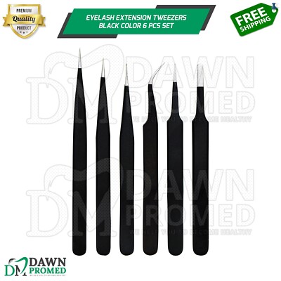 6 Pcs Eyelash Extension Tweezers Black Color Set For Craft Electronics Jewelry