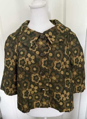 Vintage Worth Jacke Gr. 12 Grün Gold Blumen Brokat 3/4 Arm Retro - Bild 3 von 7