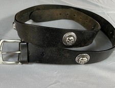 Harley Davidson Black Leather Steel Skull Studded Logo Belt Size 44