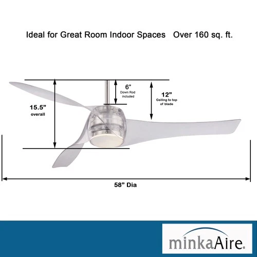 Minka Aire Artemis 58" Ceiling Fan - Translucent 3-Blade Remote Control - Picture 3 of 5