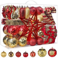 128pcs Christmas Balls Ornaments Set, Shatterproof Plastic Baubles Christmas ...