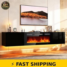 MXV 80" Floating TV Stand with 40" Electric Fireplace - Black