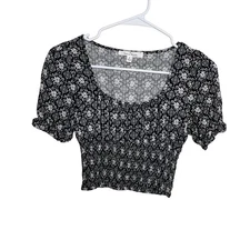 Love Tree Blouse Women's Small Smocked Short Sleeve Puff Casual Cropped Top