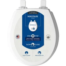 Mayfair by Bemis Round Wood Toilet Seat Whisper-Close Hinge Stay-Tite Fastening