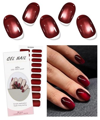 JMEOWIO Gel Nagelsticker Katzenaugen rot halbgehärtete Streifen Wraps 