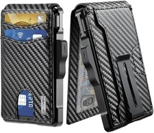 Men's Slim PopUp Bifold Carbon Fiber Wallet, RFID Blocking, Money Clip, Men Gift