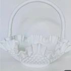 Large Vintage Fenton White Milk Glass Hobnail Handled Basket EXCELLENT
