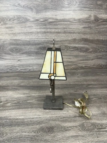 Vintage Small Tiffany Mission Style Stained Glass Table Lamp