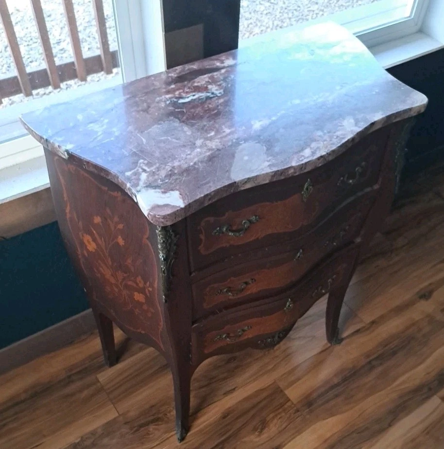 Cómoda/cofre antiguo victoriano francés calidad kingwood mármol marquetería superior Foto 4 de 4