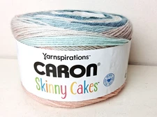 CARON Skinny Cakes Blue Green Peach Self Striping Yarn 7.1oz  Acrylic 1 Skein