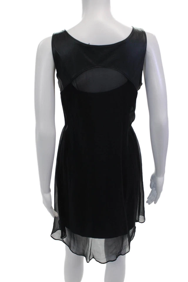 Vestido recto Bailey 44 para mujer sin mangas de cuero con ribete de seda azul marino talla M Foto 3 de 4