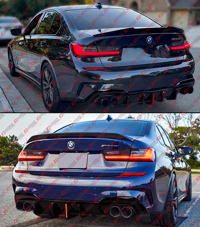 For 2019-22 BMW G20 330i M340i CTM Gloss Black Rear Bumper Diffuser W ...