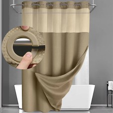 No Hook Shower Curtain with Snap in Liner Set Less Time Beige Waffle Shower Curt